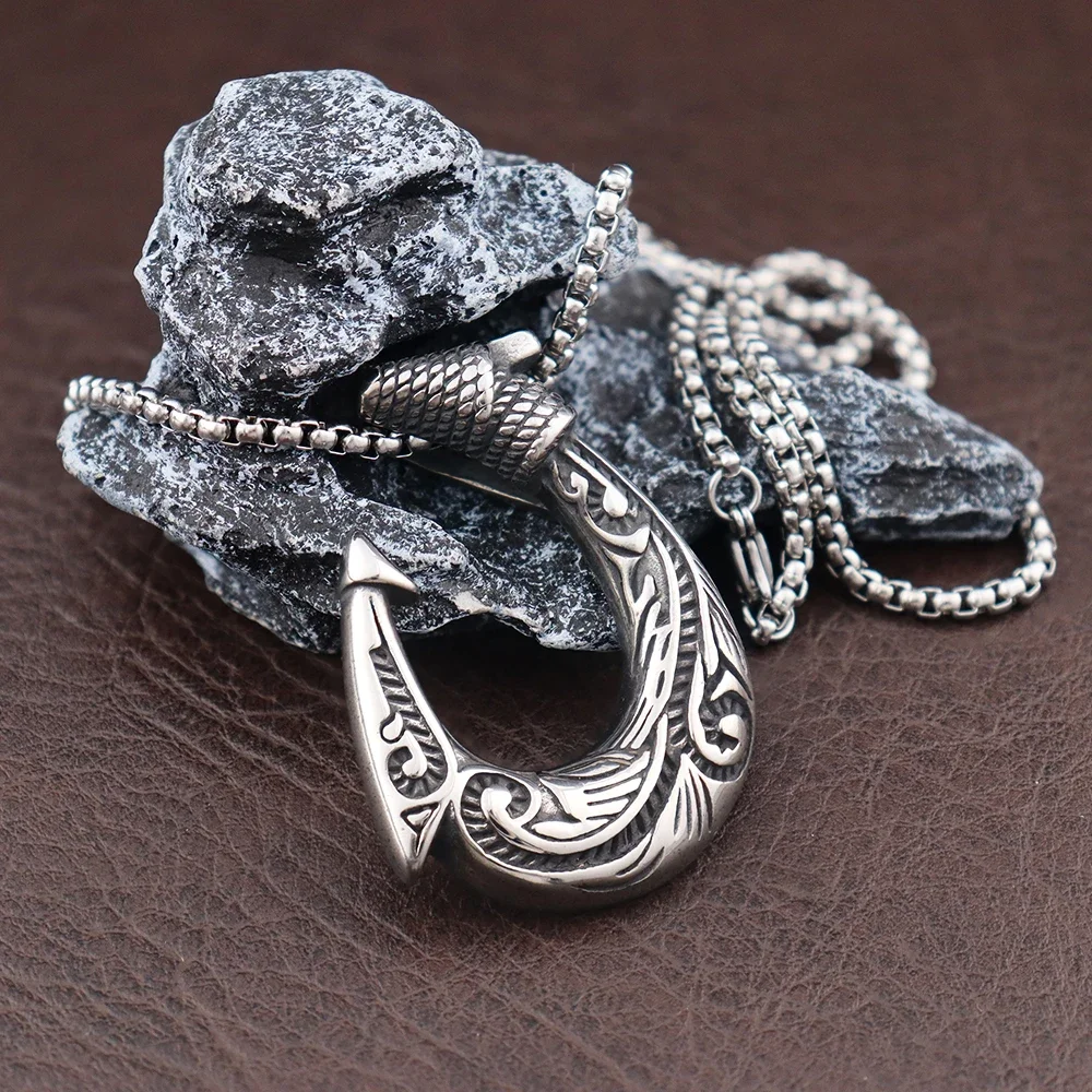 

New Viking Fish Hook Necklace Vintage Scandinavian Jewelry Accessories Punk Stainless Steel Nordic Hook Pendant for Women Gift