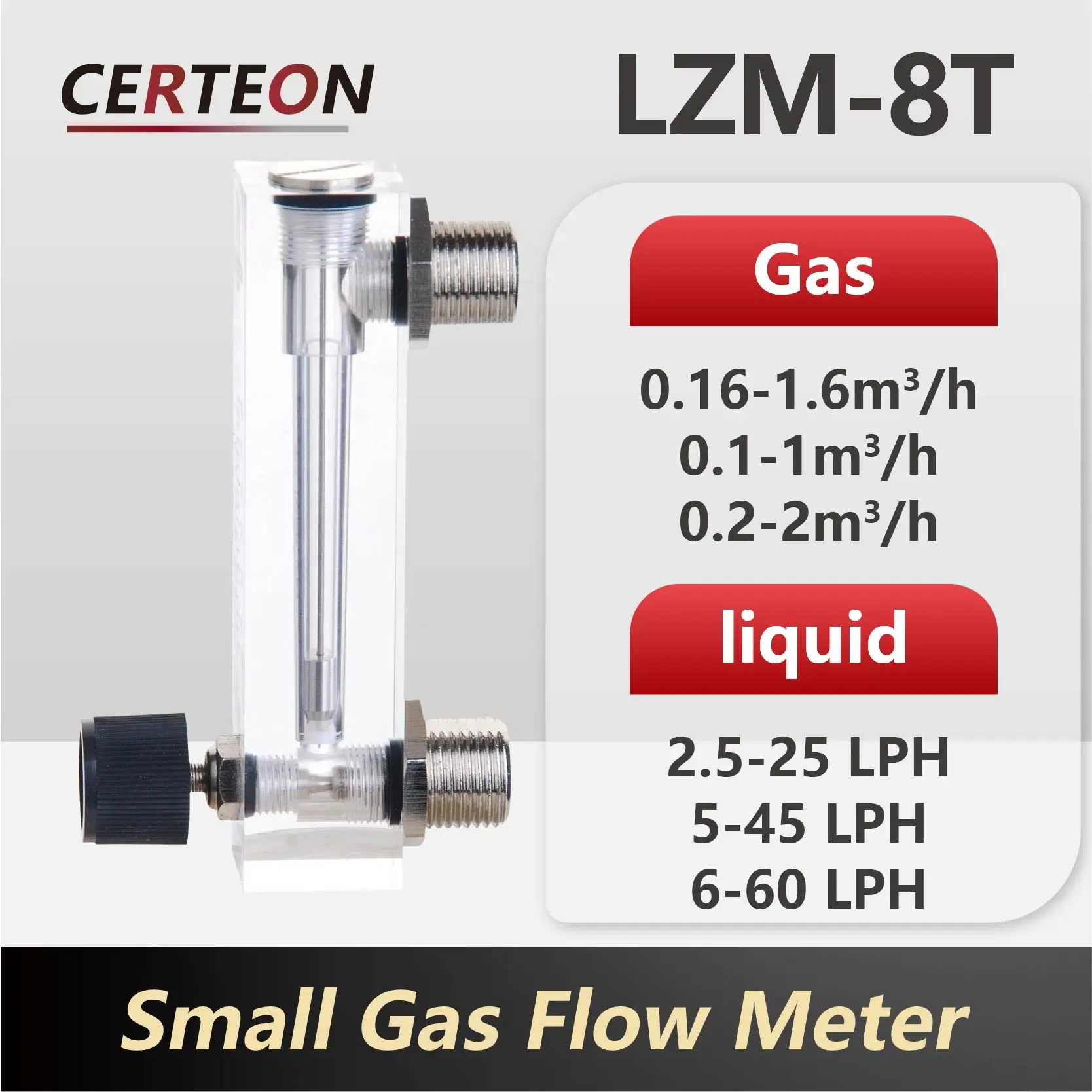 LZM-8T Acrylic Rotameter Flow Meter Panel Mount Float Flow Meter for Gas Liquid Water Air High Accuracy Adjustable Valve