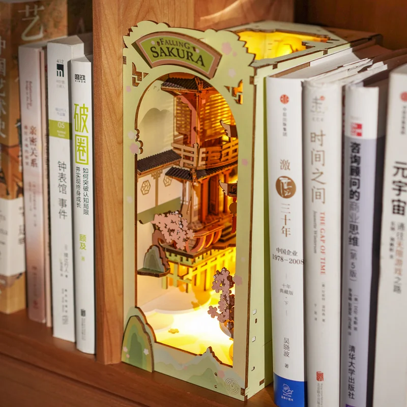 Robotime Rolife Falling Sakura Book Nook with Lights Easy Assemble Home Decoration Booknook Best Gifts for Family Children TGB05 3