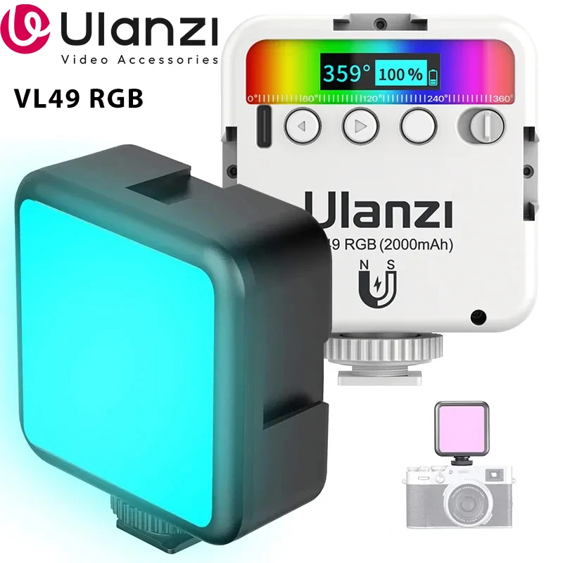 Ulanzi VL49 RGB 풀 컬러 LED 비디오 라이트 2500K-9000K 800LUX 자기 미니 필 라이트 확장 3 콜드 슈 2000mAh Type-c 포트