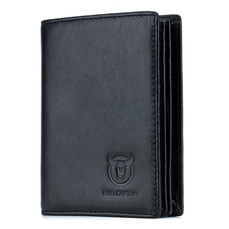 Bullcaptain 2023 nova grande capacidade de couro genuíno bifold carteira/titular do cartão de crédito para homem com 15 slots de cartão QB-027 preto