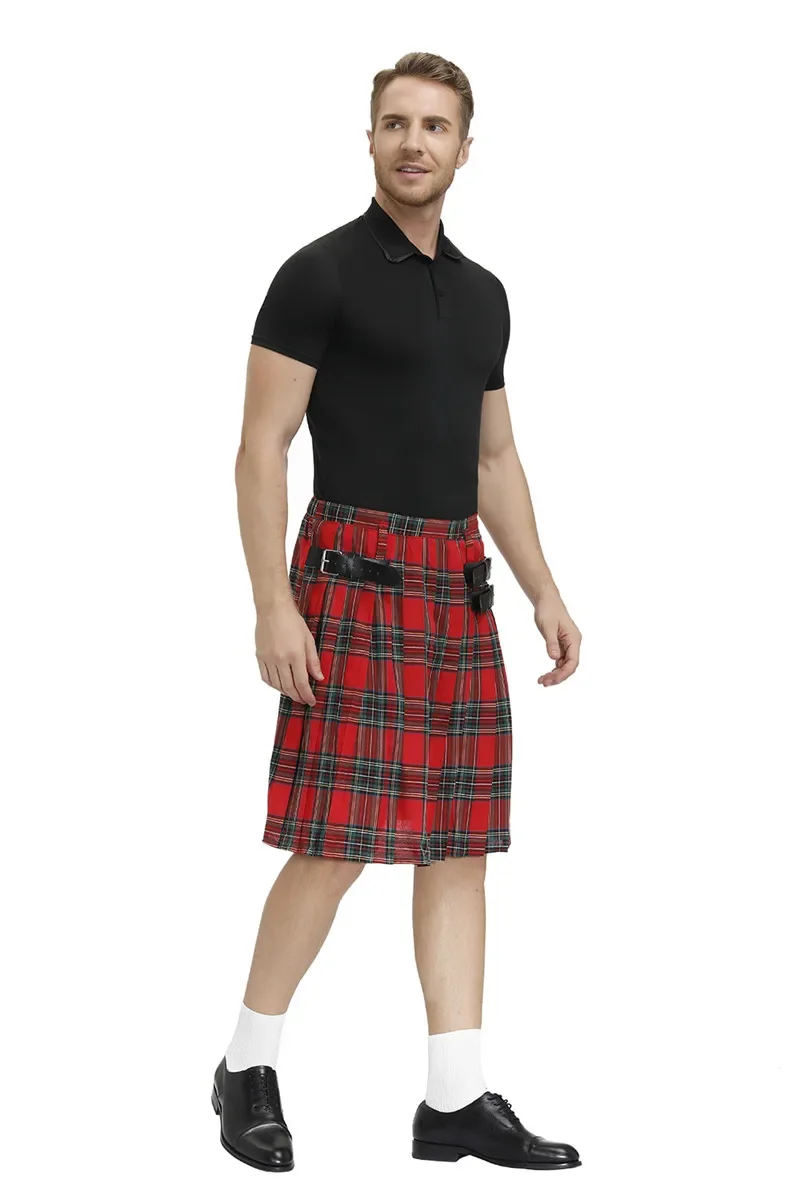 Schotse Heren Traditionele Kilt Met Bilaterale Gordel Hoogland Tartan Geplooide Mannelijke Kilt