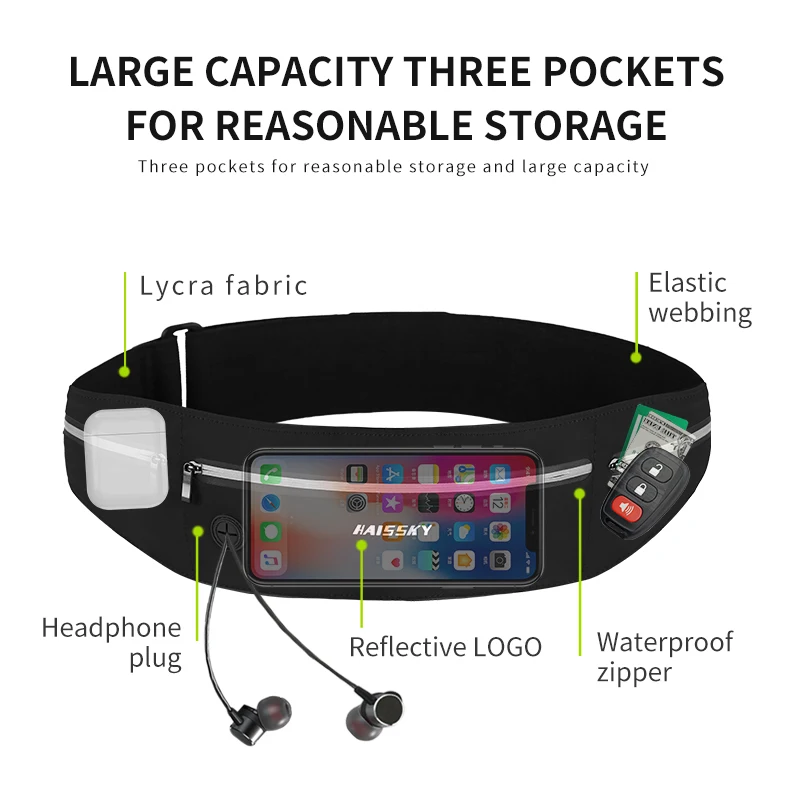 Zipper Pocket Running Sports Waistband Belt Phone Pouch iPhone 16 14 13 12 Pro Max 14 Plus Elastic Waist Pack Bag running waist pouch sports waist bag
