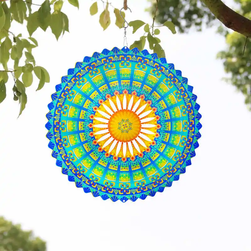 Wind Spinners Mandala 3D Hanging Wind Chimes Metal Sculptures Reflective Flower Catcher Outdoor Garden Decor Kinetic Yard Art 2