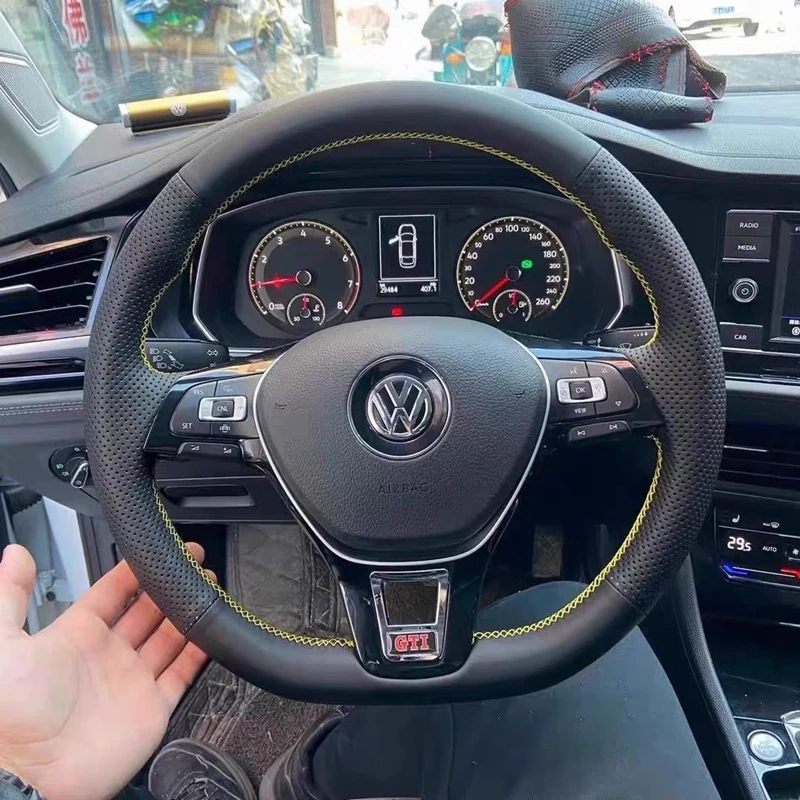 Auto-Lenkradbezug, schwarz, rutschfest, Kunstleder, für Volkswagen VW Golf 7 Mk7 Touran Up, neues Polo Jetta Passat B8 Tigua