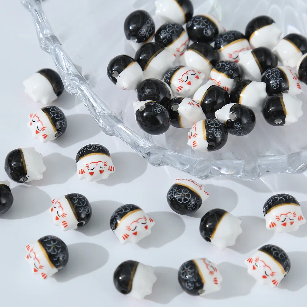 Black Series 3d Ceramic Bead Cartoon Shaped Bead String Diy Handmade Material