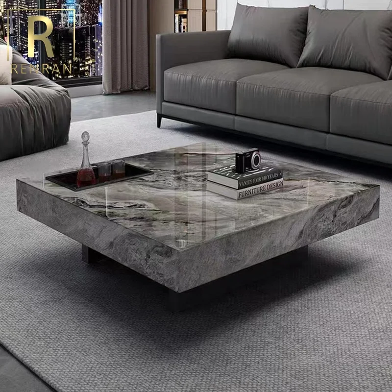 

Italian Modern Design Center Table Villa Living Room Furniture Stone Top Square Living Room Coffee Table Luxury Stone Tea Tables