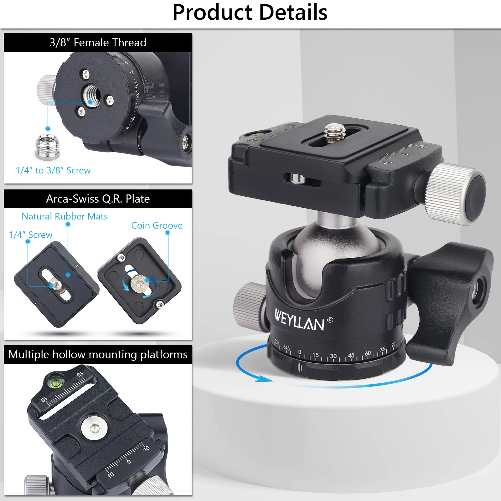 Tripod Head Universal Ball Head All Metal Low Profile Panoramic Video Ballhead Quick Release Plate for Tripod DSLR Monopod EH30S tripod ball head cold shoe ball head camera panoramic head