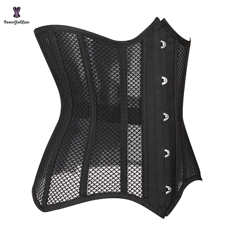 Front 5 Busk Closure 16 Steel Boned Korsett Women's Waist Training Corset Underbust Mesh Net Body Shaper Plus Size XS-6XL