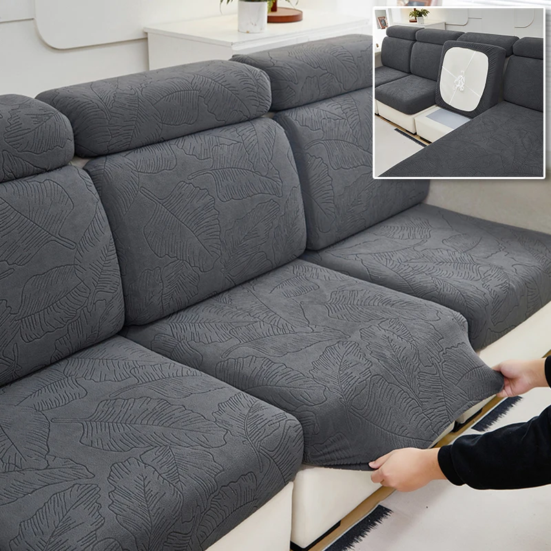 Leaf Pattern Jacquard Sofa Seat Cover Elastic Cushion Cover Sofa Backrest Protector Pet Freindly Couch Covers Anti-Slip