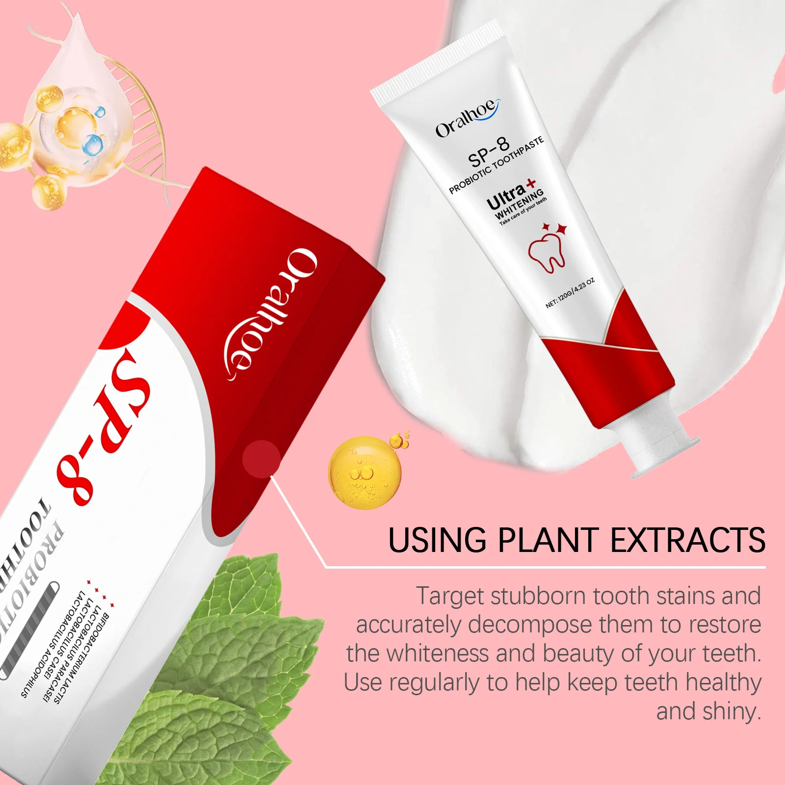 Sp-8 Probiotic Brightened Toothpaste Prevents Plaque Remove Stains Fresh Breath Deep Cleaning Tooth Whitening Product Oral Care teeth whitening product teeth health product