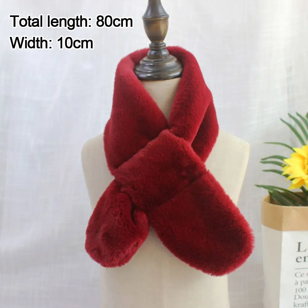 Solid Color Faux Rabbit Scarfs Children Boys Girls Winter Warm Thicken Cross Collar Scarf Fur Plush Cute Shawl Scarfs