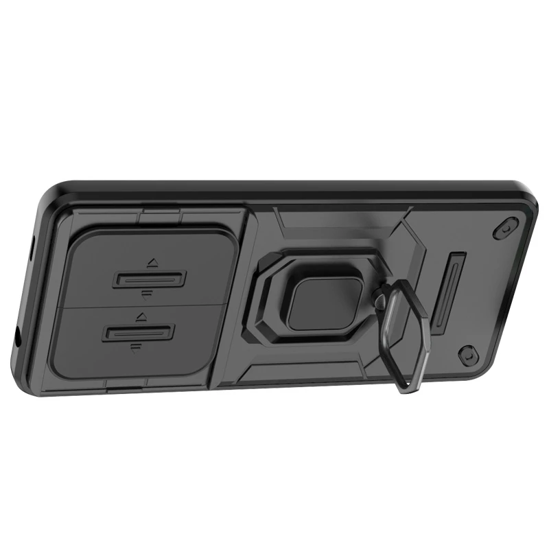 Enhanced Shockproof Armor Case with Slide Camera Lens Protection and Ring Holder, Compatible with Popular Smartphones