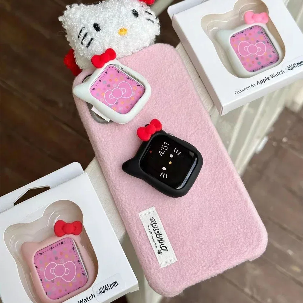 2024 New Miniso High Face Value Toy Anime Hello Kitty Per Apple Watch Se 6 5 7 Watch Cartoon Cute Silicone Soft Shell Iwatch89