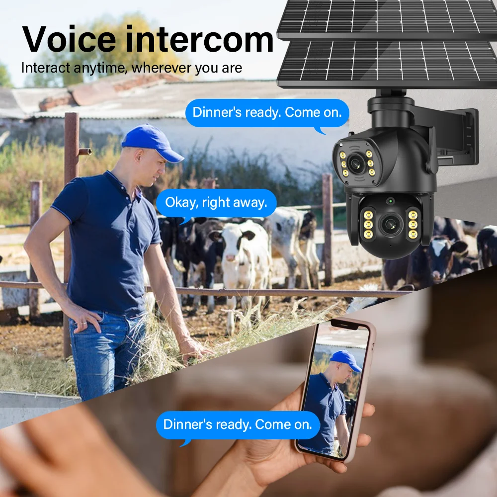 Telecamera esterna solare da 8MP 4K PTZ Scheda SIM 4G Doppia lente Telecamera a doppio schermo PIR Rilevamento del corpo umano Durata della batteria incorporata Sicurezza - immagine 4