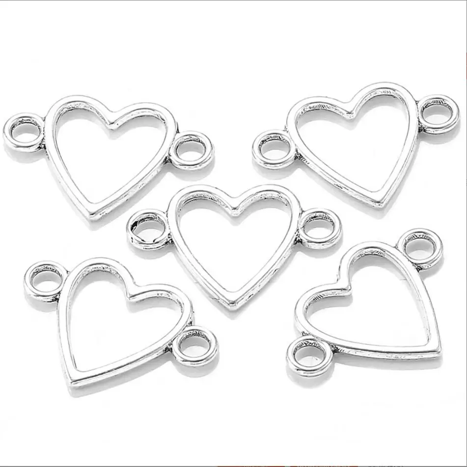 100pcs 23*16mm Antique Silver Color Hollow Heart Connector Charms For Jewelry Making DIY Jewelry Findings F0547