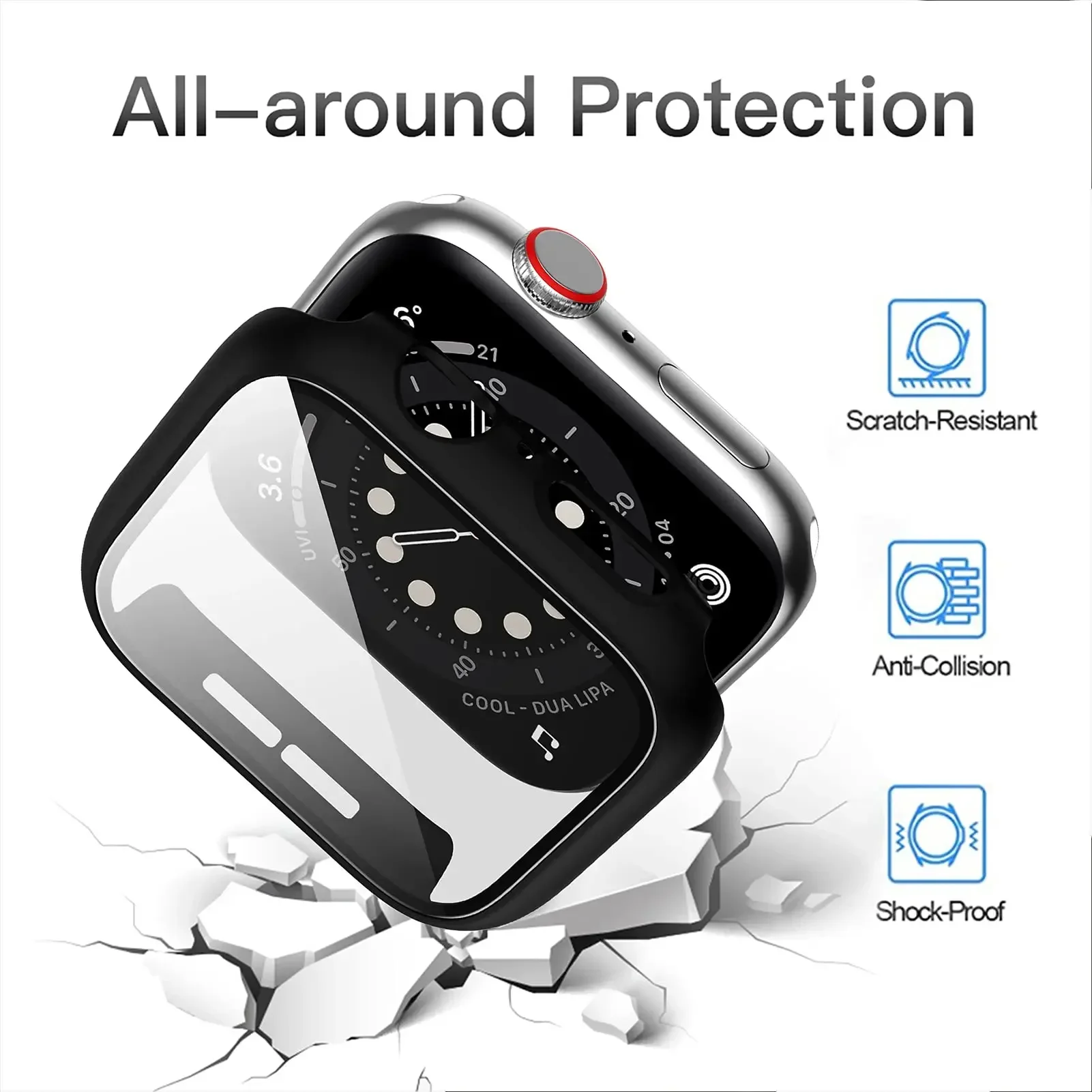 Premium Tempered Glass Apple Watch Protective Bumper Case