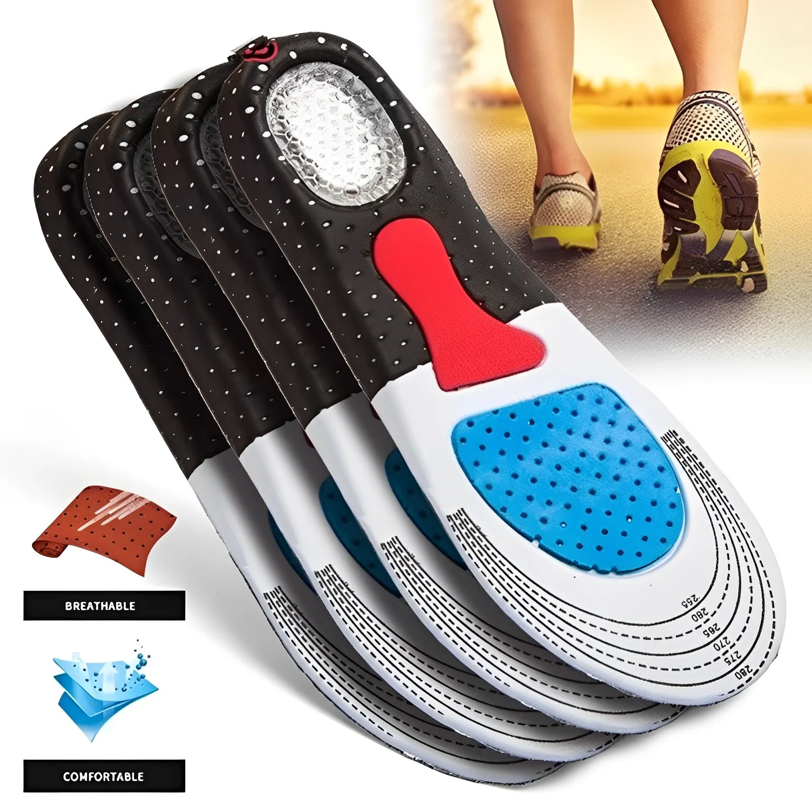 Silicone Sport Insoles Orthotic Arch Support Sport Shoe Pad Running Gel Insoles Men Women Orthotic Breathable Running Cushion