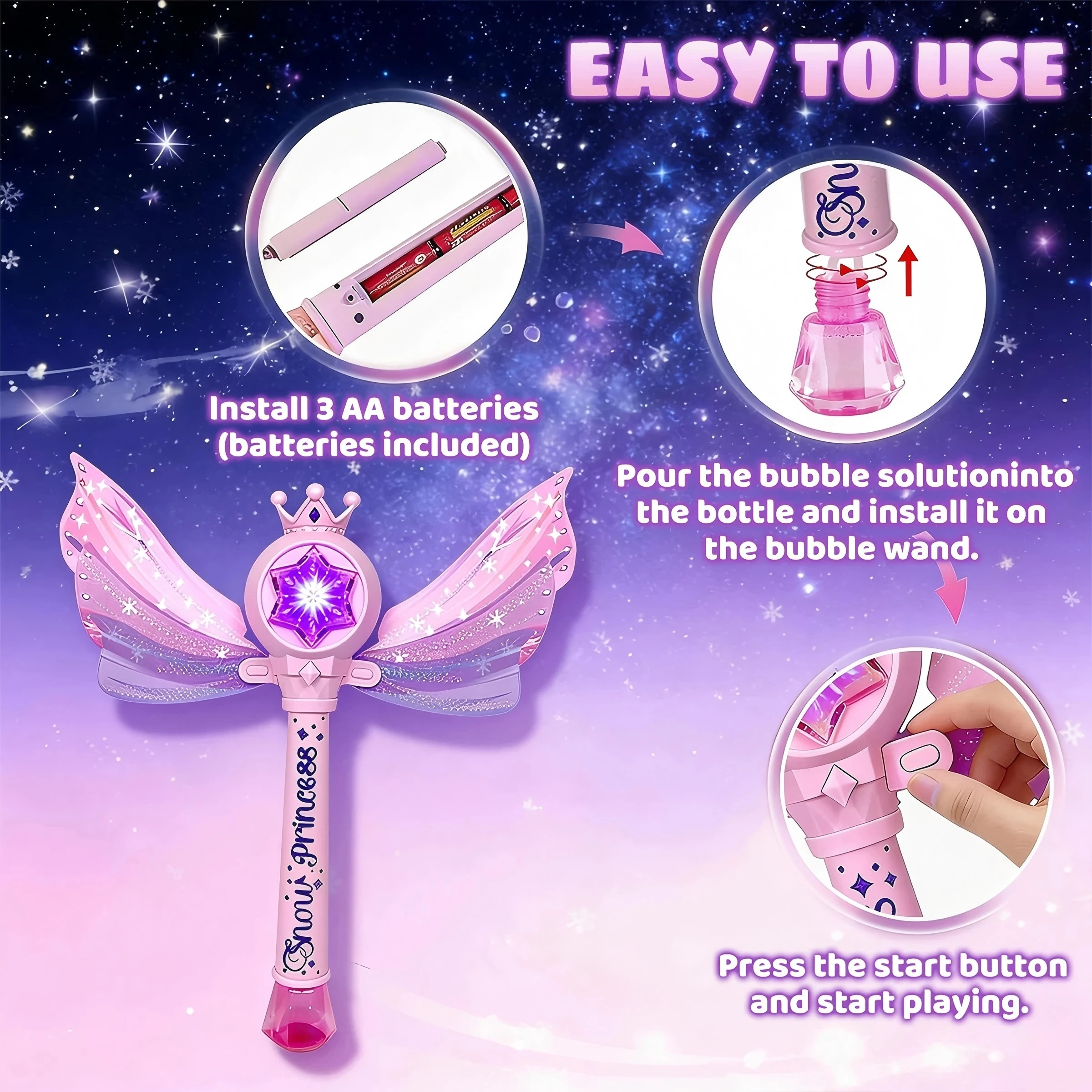 Children's Bubble Machine Glowing Princess Bubble Stick With Music_voghion.com
