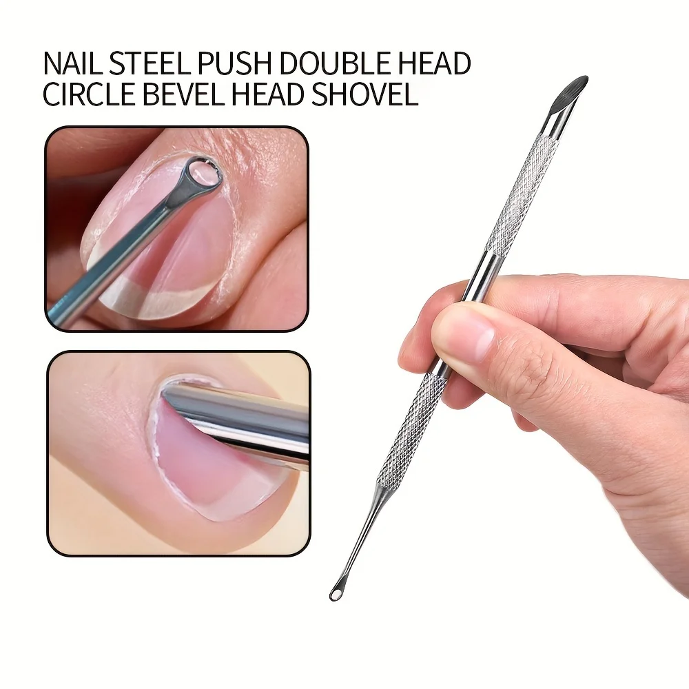 Dual-Headed Steel Cuticle Pushers with Slanted Edges for Manicure Prep and Dead Skin Removal