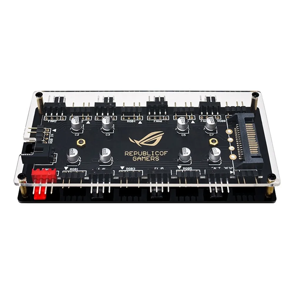 5V/3핀 ARGB 4핀 팬 PWM 허브 1-8 멀티웨이 분배기 (PC 메인보드 LED 스트립 조명 제어 어댑터, SATA/4D 전원 공급)