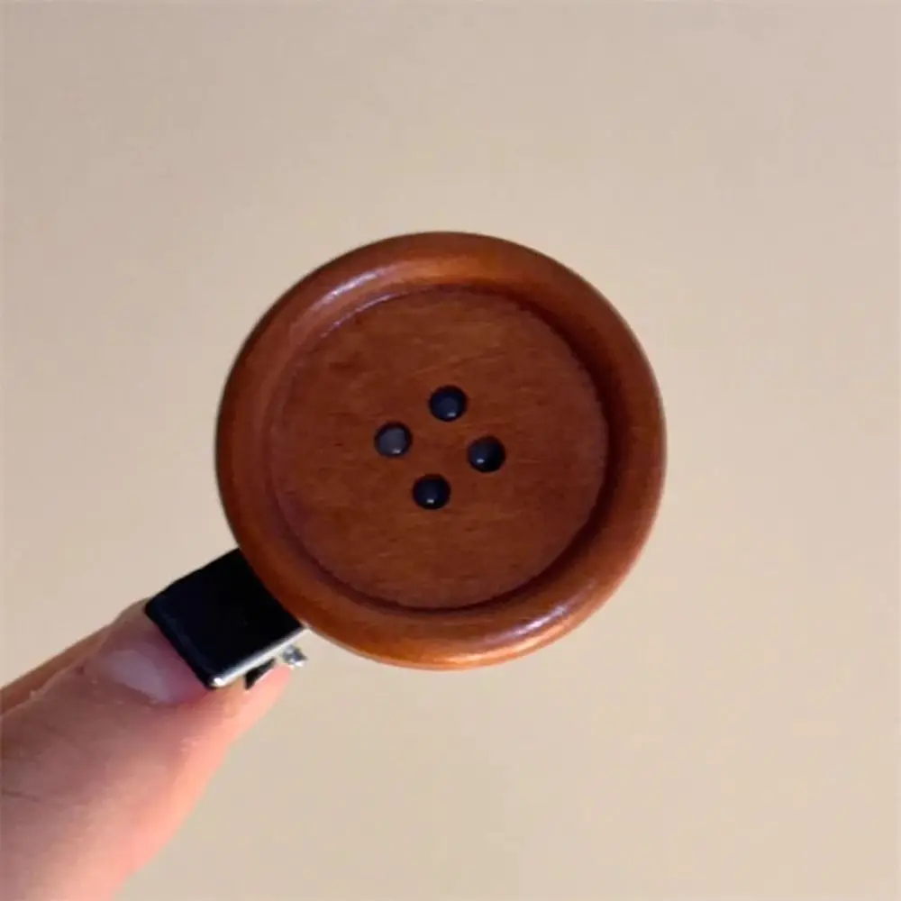Retro Holz + Legierung Knopf Haarspange Mode Styling Braun Süße Haarspange Süßer Stil Kopfschmuck Frauen Mädchen – Detail 4