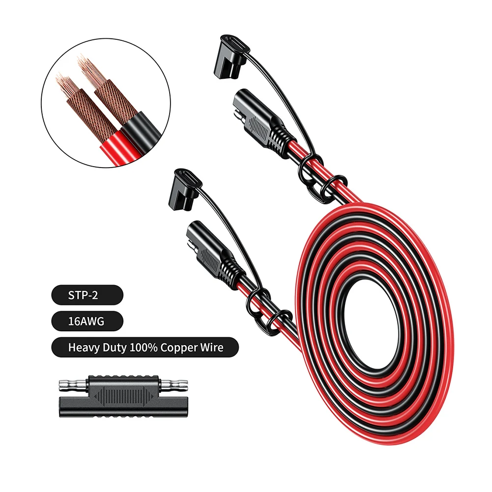 Cavo Prolunga SAE 2 Metri, 2 Pin, 14 AWG, 20A, Con Tappo Antipolvere, Per Auto E Pannelli Solari