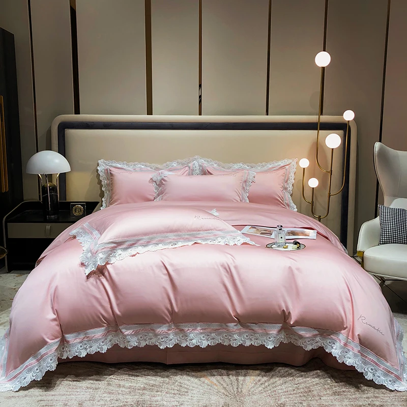 2022 Luxury 600tc Cotton Bedding Set Hollow Lace Duvet Cover Flat Sheet