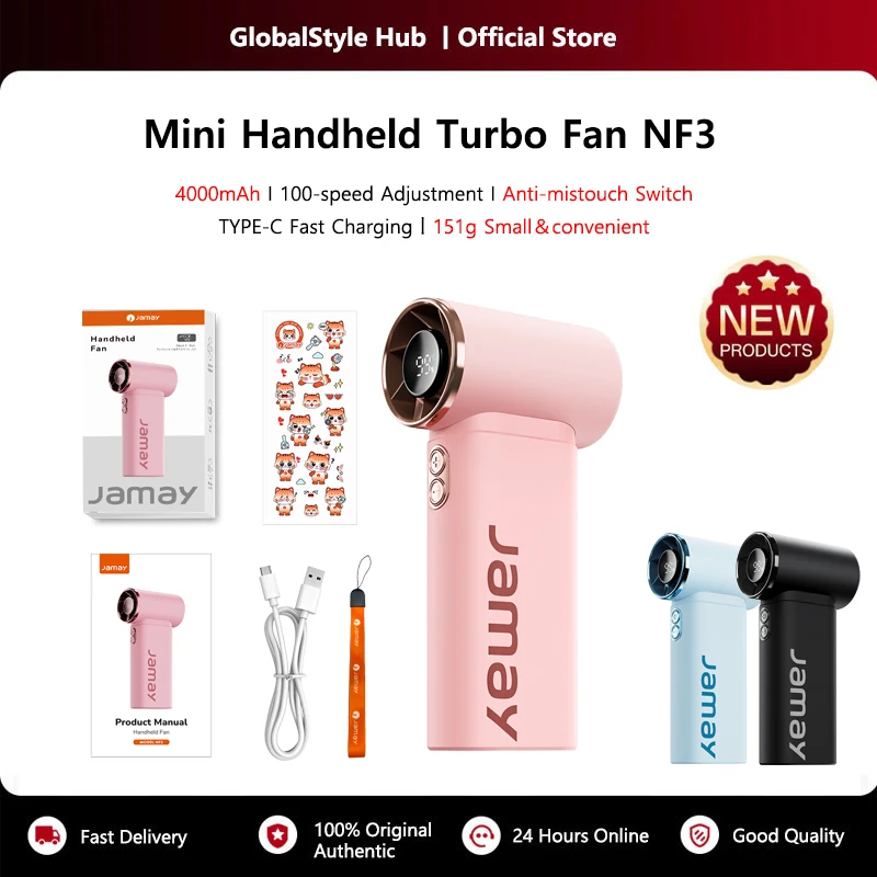 Tragbarer tragbarer Turbo-Mini-Ventilator mit 100-Gang-Einstellung, Anti-Mistouch, Typ-C, schnelles Aufladen, ultraleicht, 151 g, für Reisen im Freien, NF3