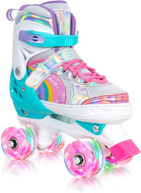 SULIFEEL Rainbow Unicorn 4 Size Adjustable Light up Roller Skates for Girls  Boys for Kids
