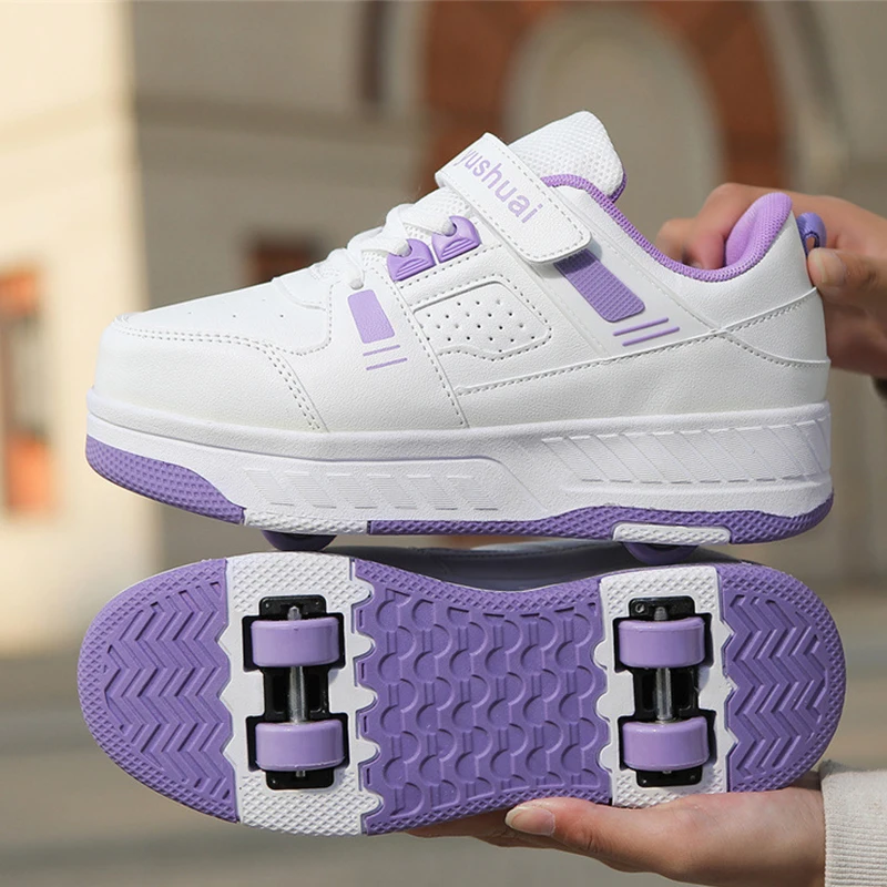 2 Wheels Shoes For Boys Girls Inline Roller Skates Outdoor Skating Parkour Skate Shoes Roller Sneakers Size 31-37 38 39 40