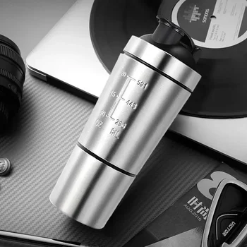 New Stainless Steel Cup Vacuum Mixer Outdoor Drink Kettle Detachable Double Layer Whey Protein Powder Sports Shaker Water Bottle 2