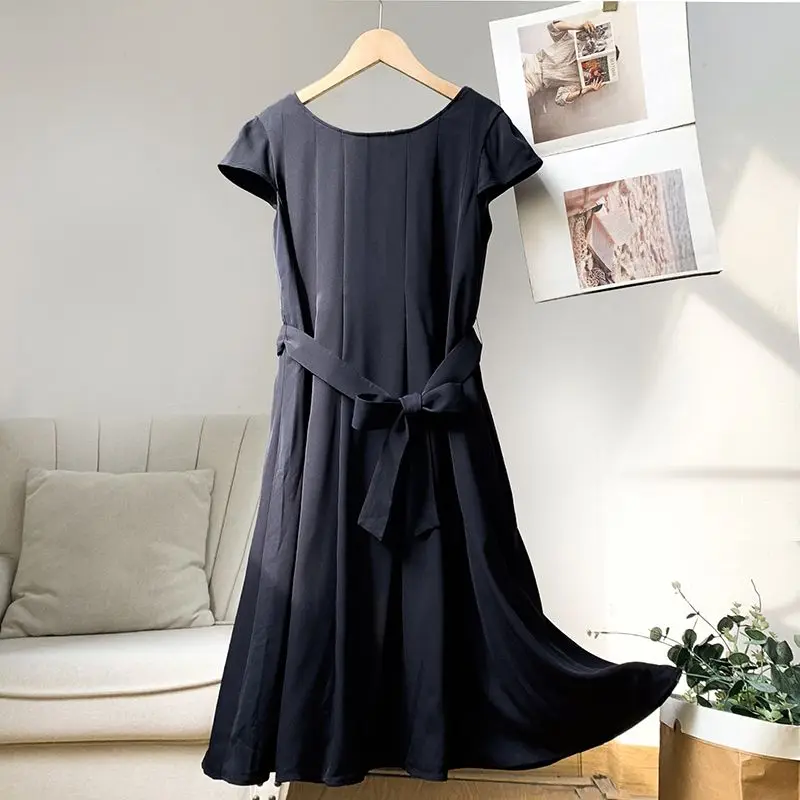 

Женское Свободное платье с круглым вырезом, Повседневная трапециевидная Юбка со шнуровкой, лето 2024