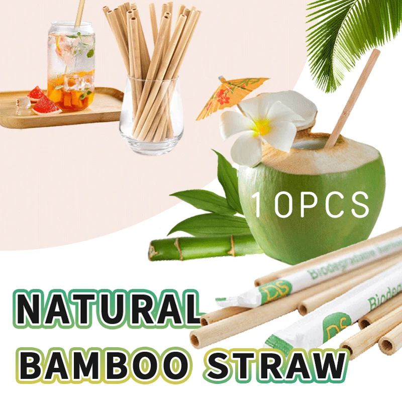 

DSREED10PCS Bamboo Straws Natural Drinking Straws Cocktail Biodegradable Bar Kitchen Accessories Individual Wrapped Straws 8Inch