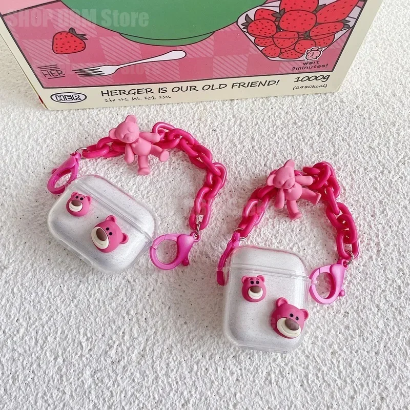 Disney Minnie Lotso Silicone Case for Apple AirPods 1 2 Pro 3 Case Soft Protective Cover Earphone Accessories Keychain Bracelet