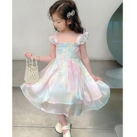 Robe de princesse pour filles avec grande décoration papillon d'été, dentelle perlée, maille dégradée arc-en-ciel, pour enfants de 1 à 8 ans 5