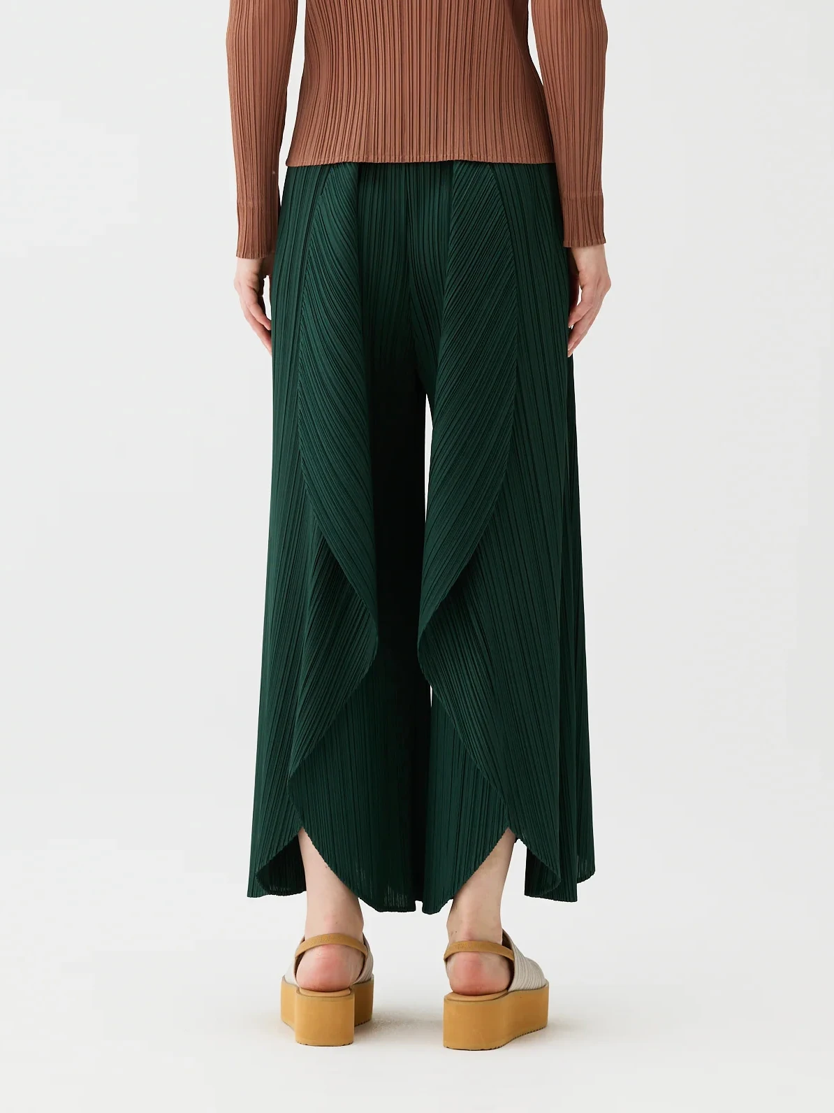 Miyake Pleated Elastic Waistband Flared Leaf Fold Pants