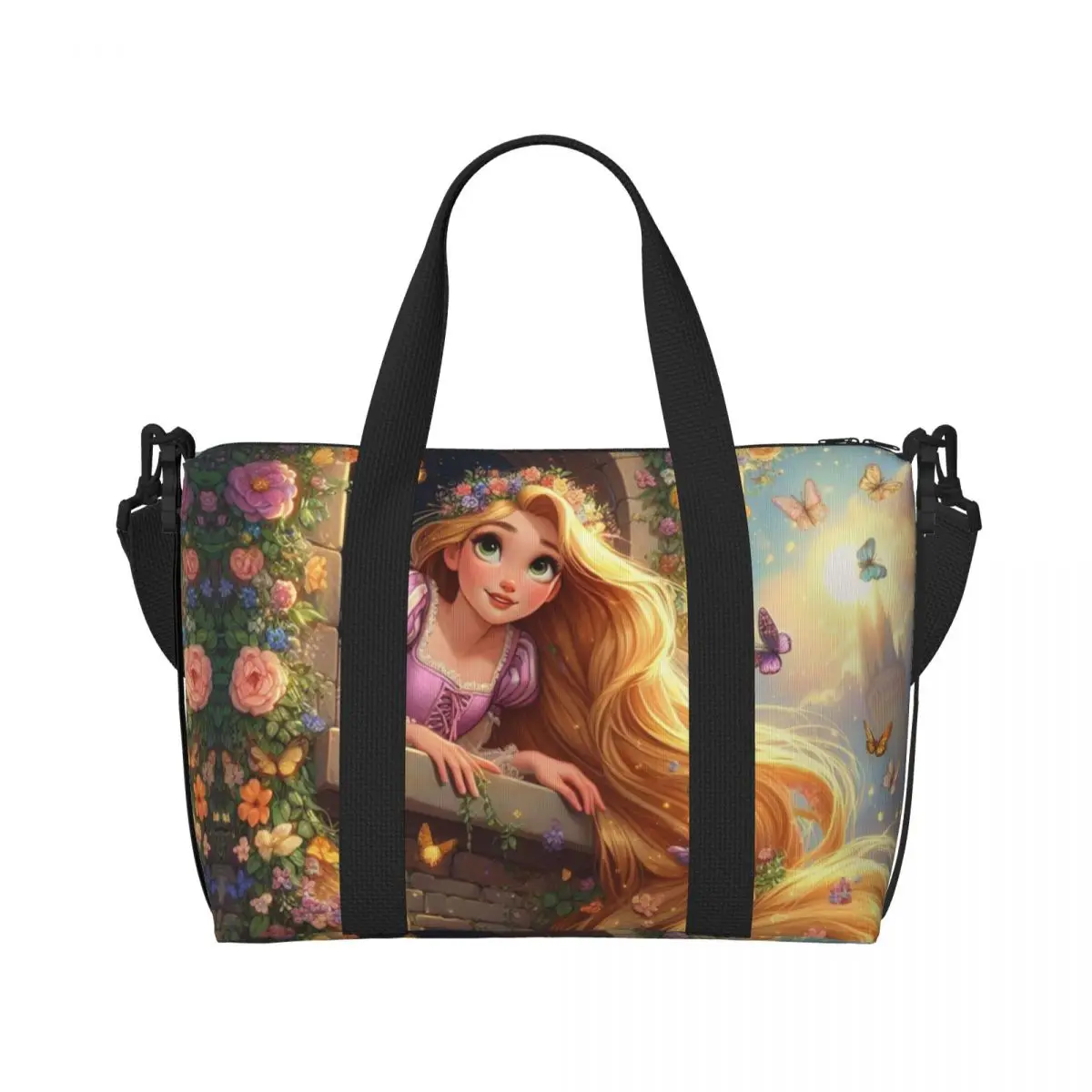 Custom Tangled Rapunzel Wallpaper Tote Bag for Women Large Capacity Gym Beach Travel Bags 2