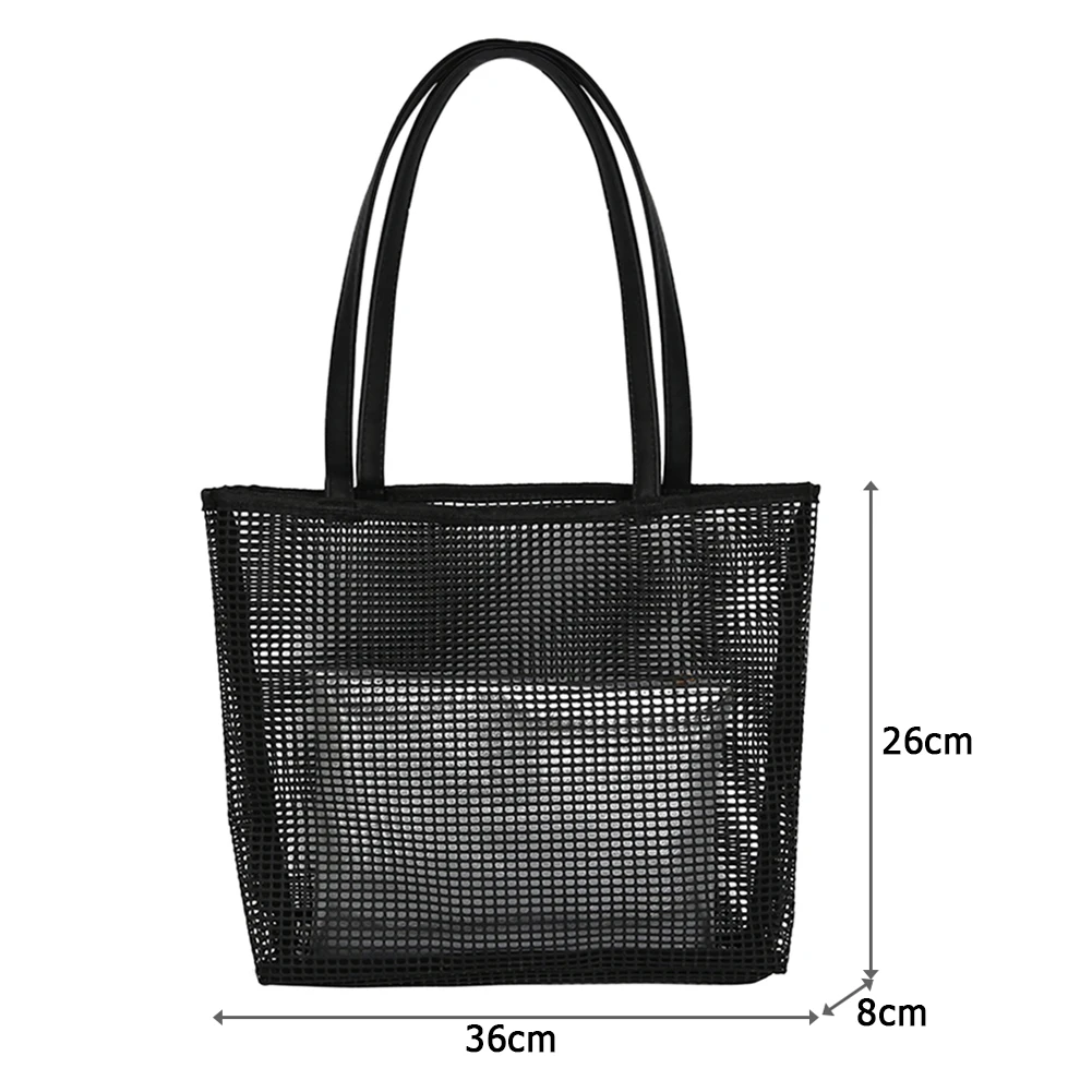 Women's Shoulder Handbags Large Capacity Shoulder Pack Beach Portable Mesh Bag Handbags Travel Bathing Pack Transparent Mesh Bag