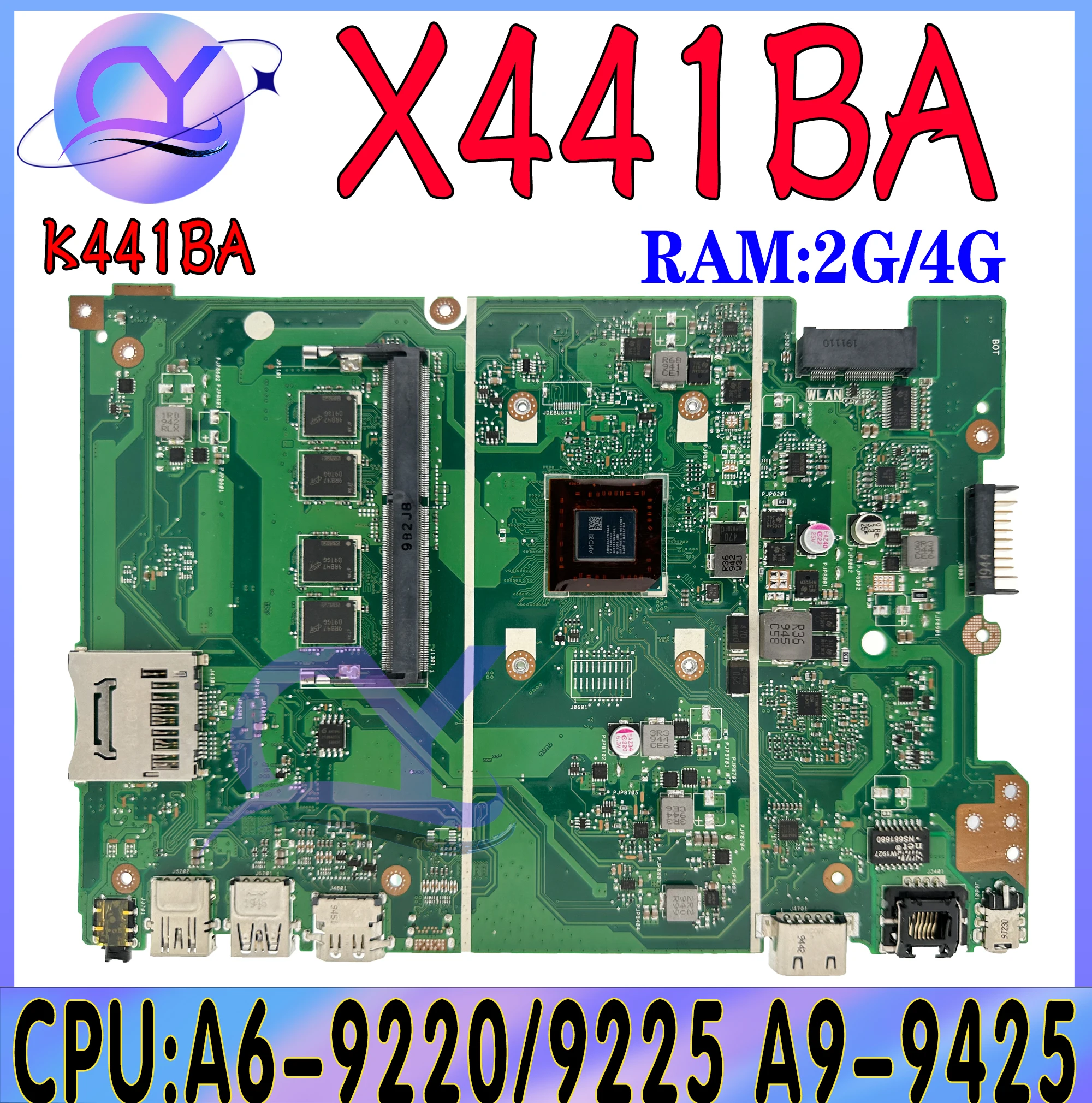 

X441BA Laptop Motherboard For ASUS X441B A441B K441B F441B Notebook With A6-9220 A6-9225 CPU 2GB 4GB 8GB RAM DDR4 x1 Slots