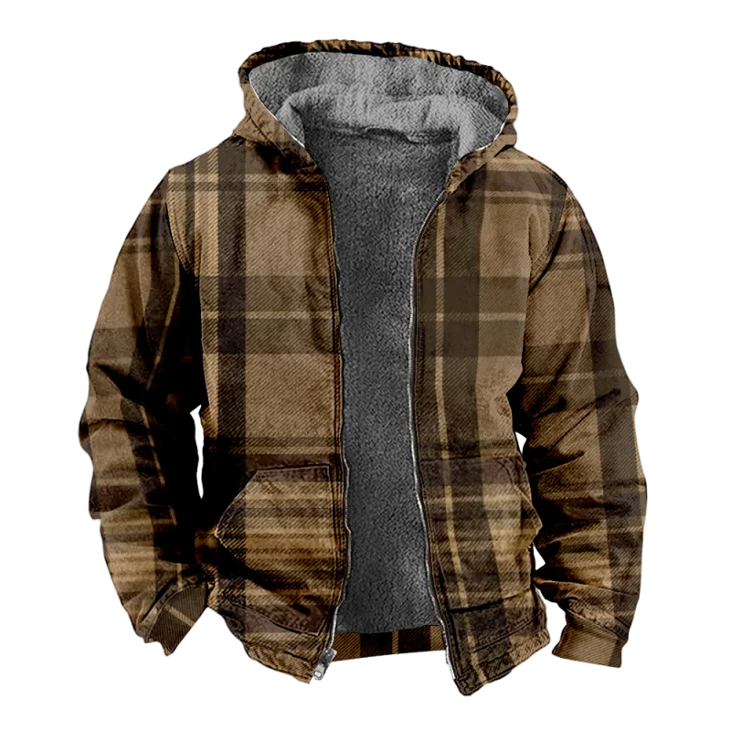 New Colorful Stripe Cotton Coat Hooded Sweater Casual Print Men's Fur Loop Arctic Velvet Zipper Patch Pocket Hooded Sweater a06