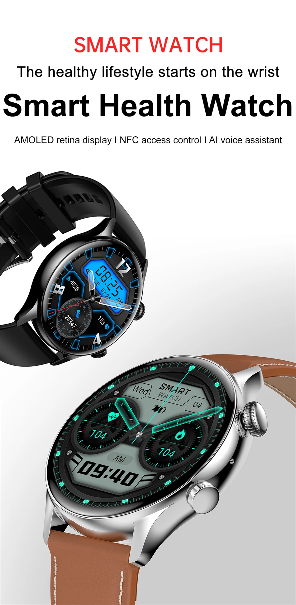 2022 NFC Smartwatch Men AMOLED 390*390 HD Screen Always Display The Time Bluetooth Call IP68 Waterproof Smart Watch For Xiaomi