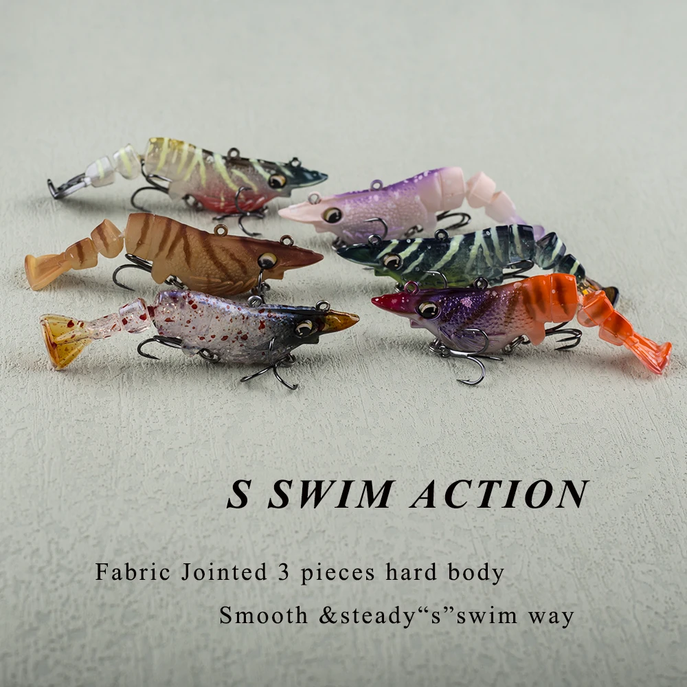 Chan's Huang 1PCS 6,3 CM / 8 CM / 10 CM Künstliche Swimbait Garnelen Realistische 3 Segment Garnelen angeln Köder Sinkende Karpfen Wobbler Köder – Detail 10