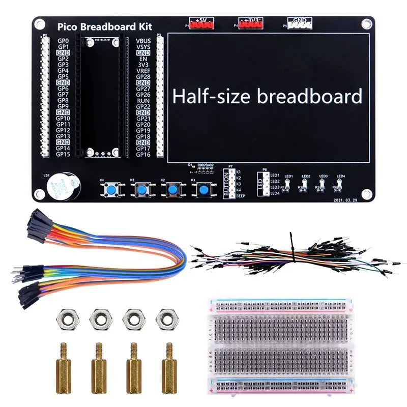 

Raspberry Pi Pico Breadboard Kit Bult-in LED lights Buttons Buzzer Bread Board Expansion Board for RPI Pico DIY Circuit Kit