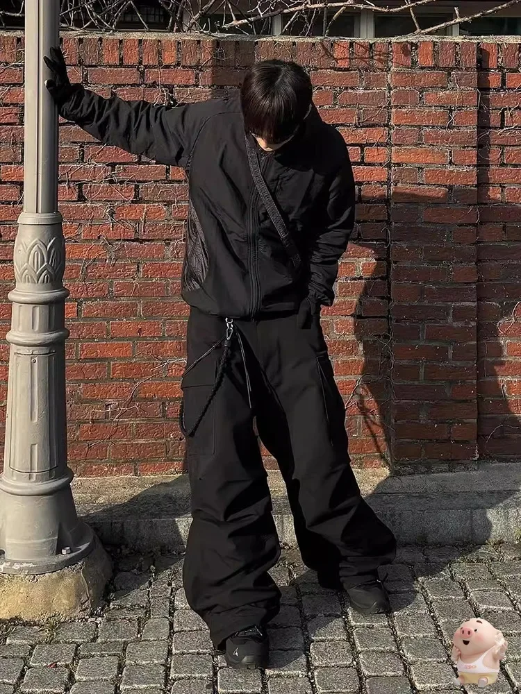 NONNOD Side Zip Cargo Pants Jogger Loose Zipper Multi Pocket Workwear Clothing Cargo Overalls Trousers Soft fabric