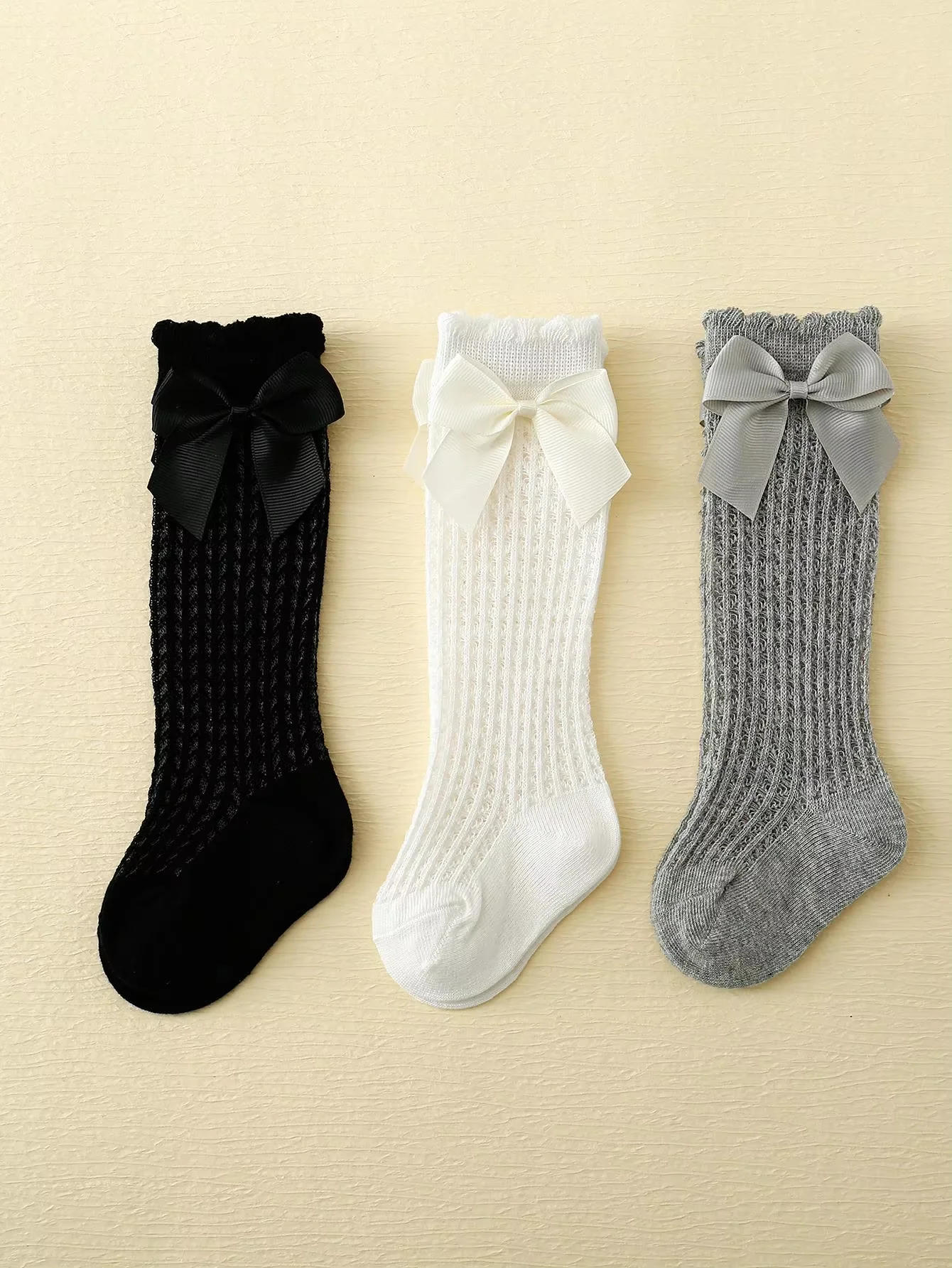 Cotton Knee Socks 3 Pairs Baby Girls Summer Mesh Lace Anti-Mosquito Knee Socks For 0-6 Years Infant