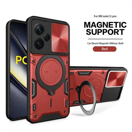 Magnetic Slide Camera Case with Armor Ring Holder and MagSafe Compatibility