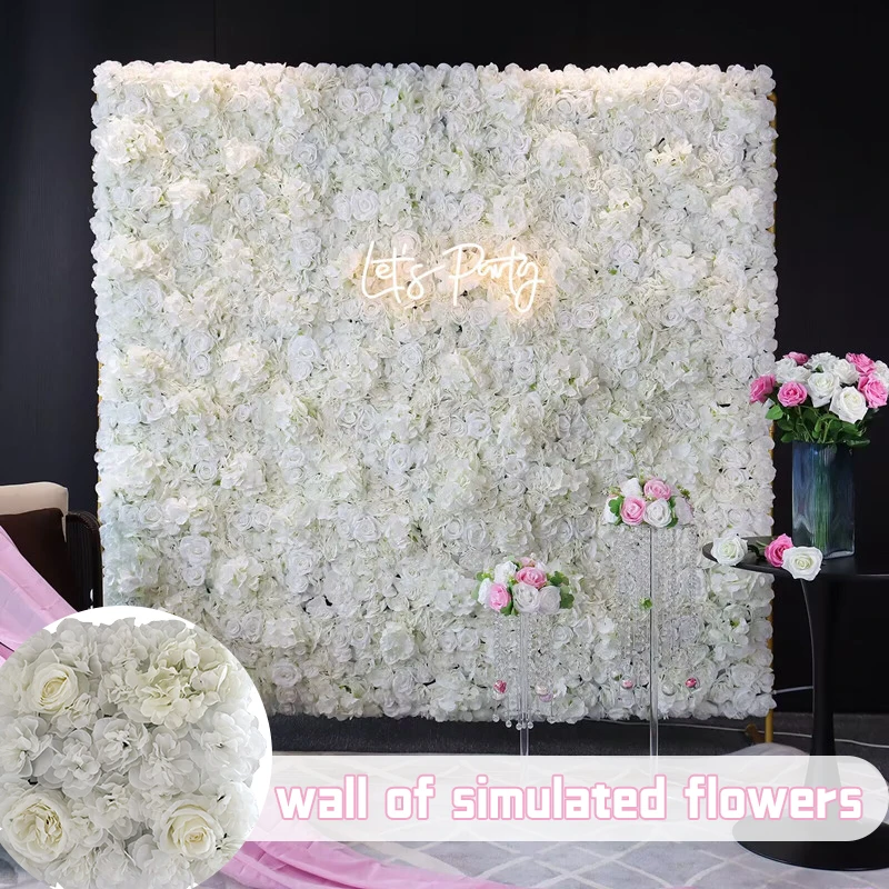

Pink Artificial Rose Flower Wall Panels Faux Rose Flower Row Stage Backdrop Layout Wedding Proposal Party Home Decor 35x35cm