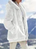 Women's Jacket Plush Zipper Pocket Hooded Long Sleeve Solid Fur Casual Loose Warm Winter Ladies Coats 2024 Fashion Thick Clothes 6