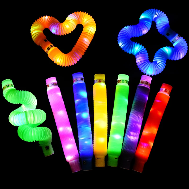 

6pcs Pop Tubes Flash LED Tubes Sensory Toy Random Colors Decompression Luminescent Telescopic Corrugated Tube Kids Toys Gifts
